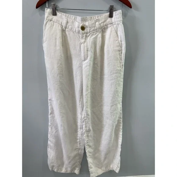 Lands End 100% Linen Pants 6 Petite White Lightweight Summer Casual Pockets EUC - Picture 5 of 10